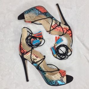 Colorful Snakeskin Print Heels